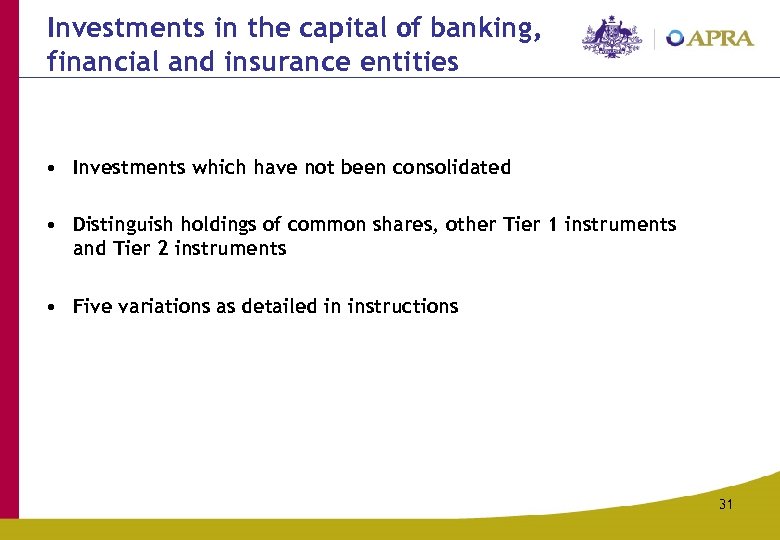 Investments in the capital of banking, financial and insurance entities • Investments which have