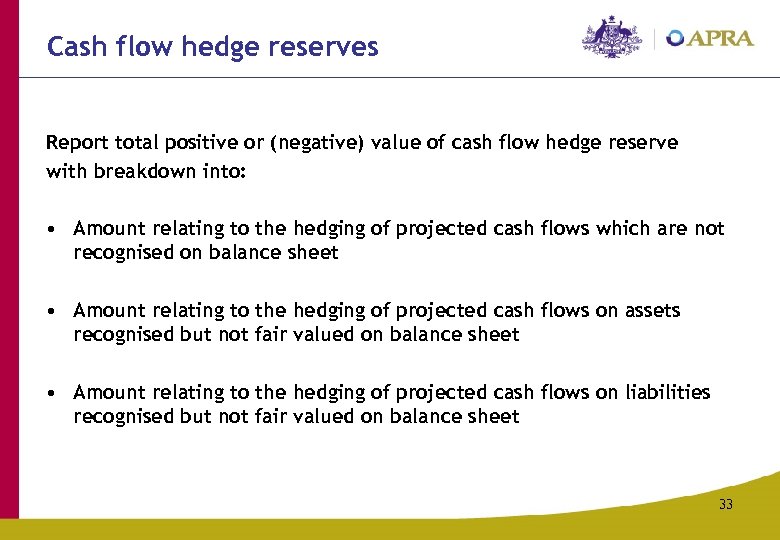 Cash flow hedge reserves Report total positive or (negative) value of cash flow hedge