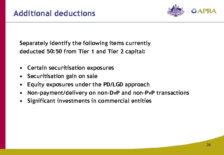 Additional deductions Separately identify the following items currently deducted 50: 50 from Tier 1