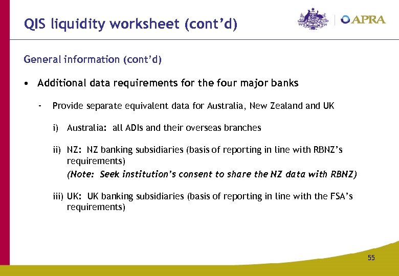 QIS liquidity worksheet (cont’d) General information (cont’d) • Additional data requirements for the four
