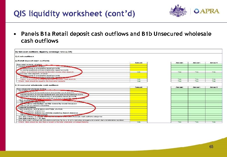 QIS liquidity worksheet (cont’d) • Panels B 1 a Retail deposit cash outflows and