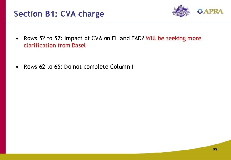 Section B 1: CVA charge • Rows 52 to 57: Impact of CVA on