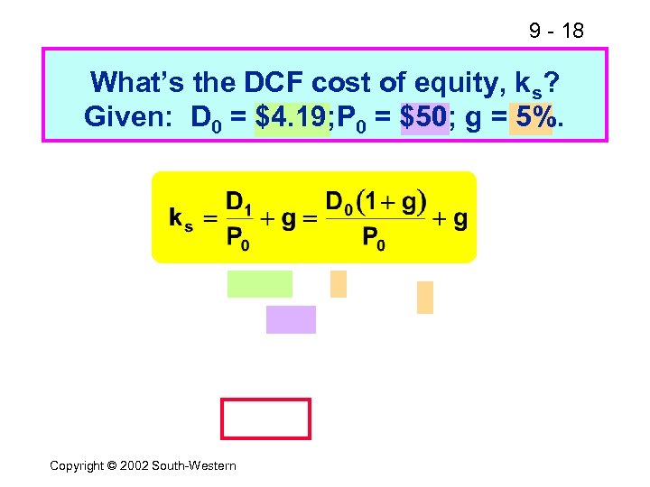 9 - 18 What’s the DCF cost of equity, ks? Given: D 0 =