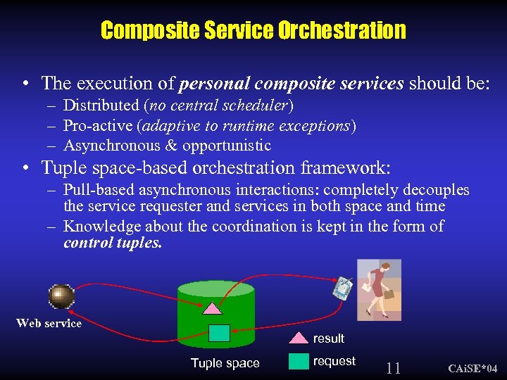 Composite Service Orchestration • The execution of personal composite services should be: – Distributed