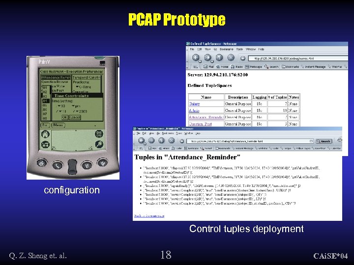 PCAP Prototype configuration Control tuples deployment Q. Z. Sheng et. al. 18 CAi. SE*04
