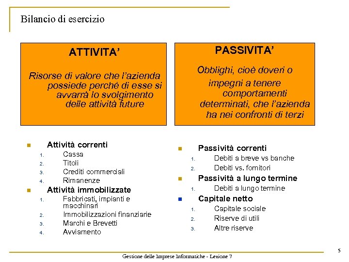 Bilancio di esercizio PASSIVITA’ ATTIVITA’ Obblighi, cioè doveri o impegni a tenere comportamenti determinati,