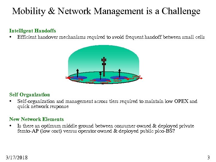 Mobility & Network Management is a Challenge Intelligent Handoffs • Efficient handover mechanisms required