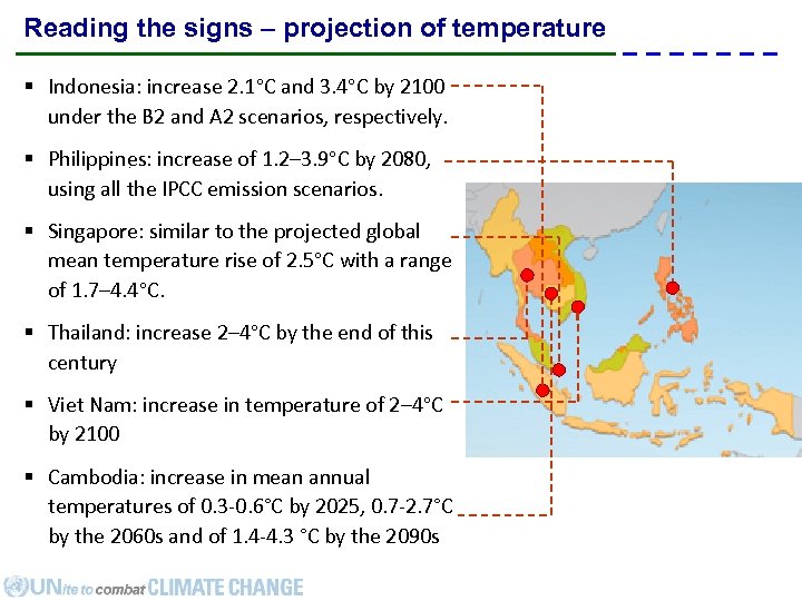 Reading the signs – projection of temperature § Indonesia: increase 2. 1°C and 3.