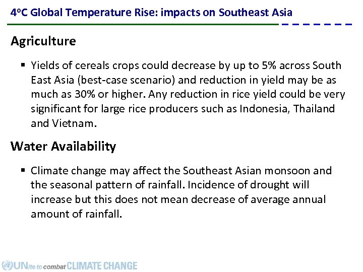 4 o. C Global Temperature Rise: impacts on Southeast Asia Agriculture § Yields of