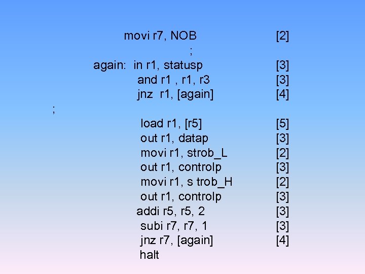 movi r 7, NOB ; again: in r 1, statusp and r 1 ,