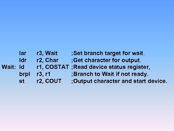 lar ldr Wait: ld brpl st r 3, Wait r 2, Char r 1,