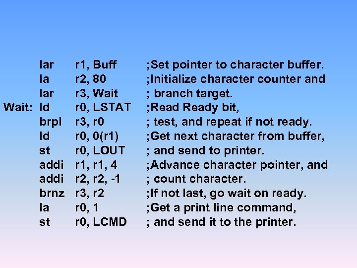 lar la lar Wait: ld brpl ld st addi brnz la st r 1,