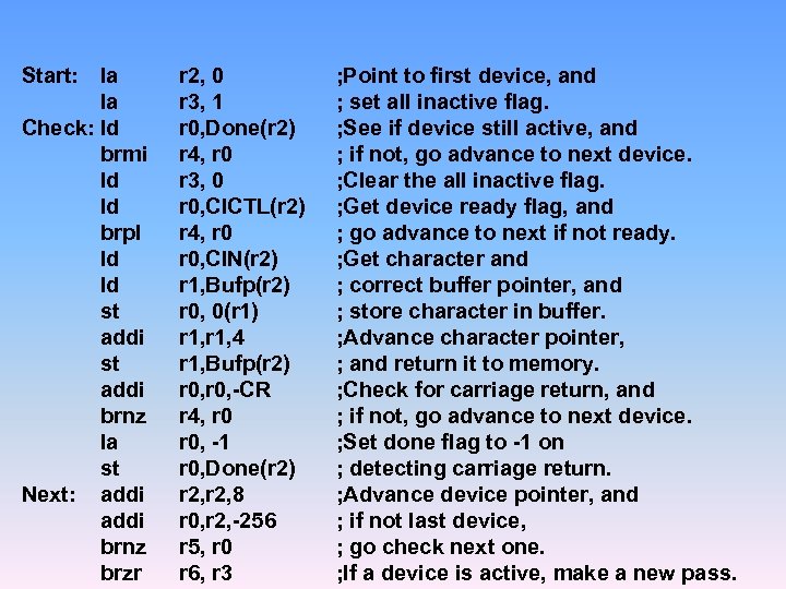 Start: la la Check: ld brmi ld ld brpl ld ld st addi brnz