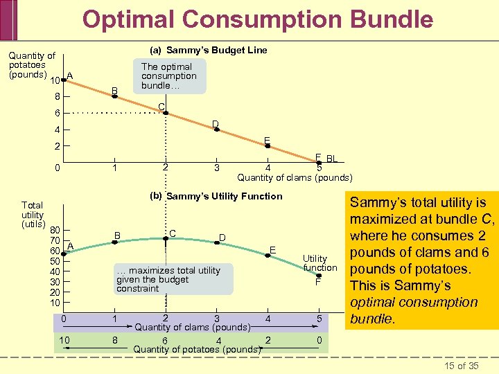 Optimal Consumption Bundle Quantity of potatoes (pounds) 10 A 8 (a) Sammy’s Budget Line