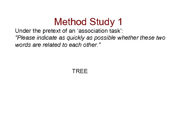 Method Study 1 Under the pretext of an ‘association task’: ”Please indicate as quickly