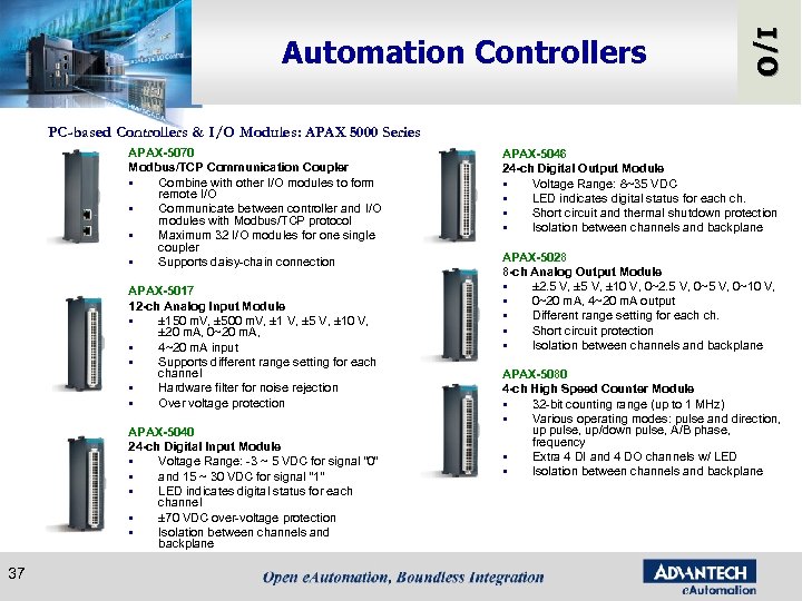 I/O Automation Controllers PC-based Controllers & I/O Modules: APAX 5000 Series APAX-5070 Modbus/TCP Communication