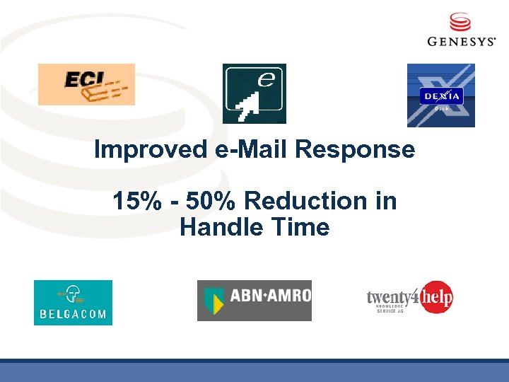Improved e-Mail Response 15% - 50% Reduction in Handle Time 