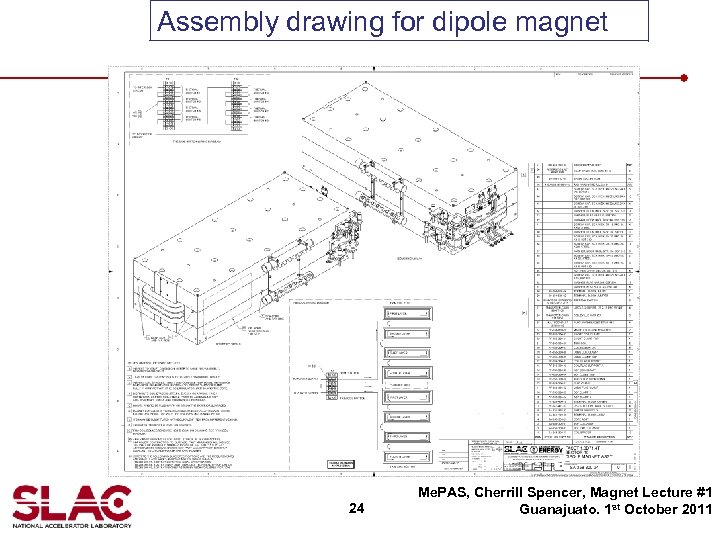 Assembly drawing for dipole magnet 24 Me. PAS, Cherrill Spencer, Magnet Lecture #1 Guanajuato.