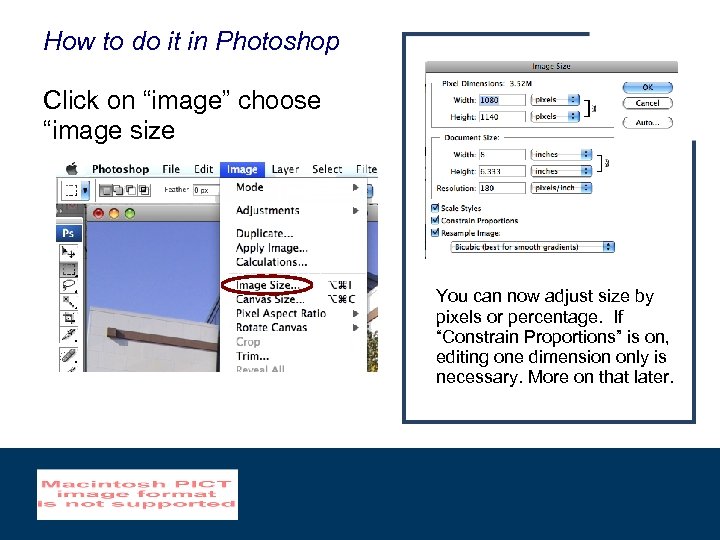 How to do it in Photoshop Click on “image” choose “image size You can