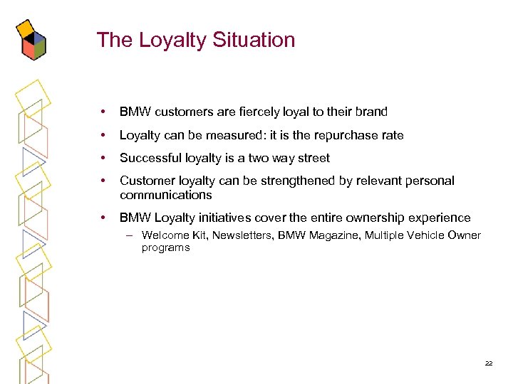 The Loyalty Situation • BMW customers are fiercely loyal to their brand • Loyalty
