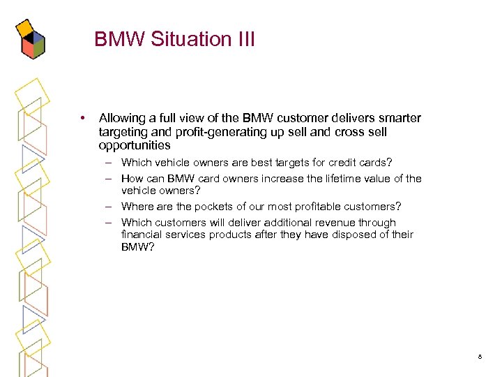 BMW Situation III • Allowing a full view of the BMW customer delivers smarter