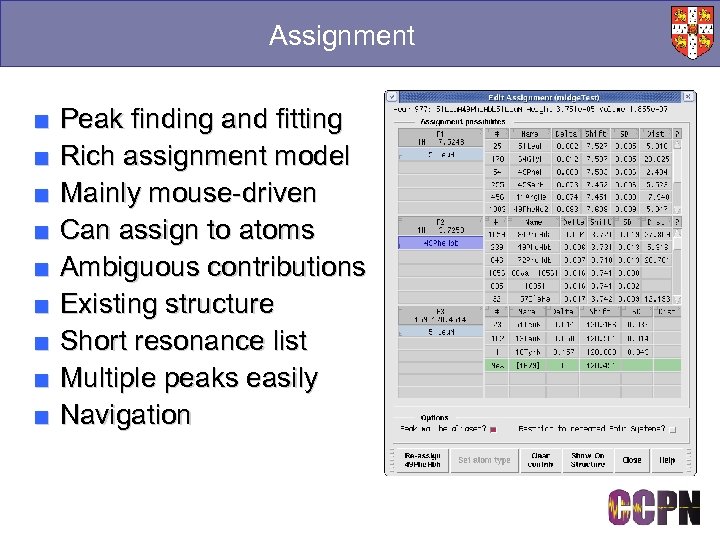 Assignment ■ ■ ■ ■ ■ Peak finding and fitting Rich assignment model Mainly