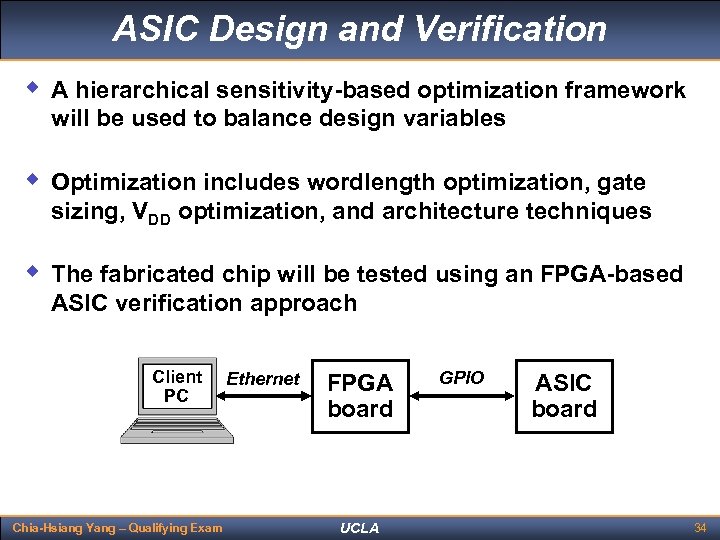 ASIC Design and Verification w A hierarchical sensitivity-based optimization framework will be used to
