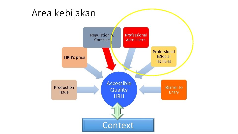 Area kebijakan Regulation & Contract Professional Administrt. Professional &Social facilities HRH’s price Production Issue