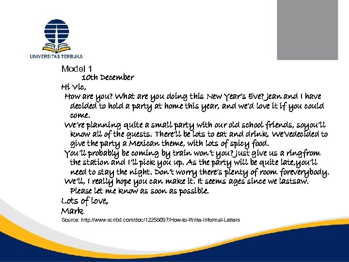 Model 1 10 th December Hi Vic, How are you? What are you doing