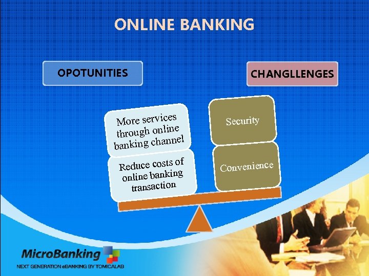ONLINE BANKING OPOTUNITIES es More servic ine through onl el nn banking cha of