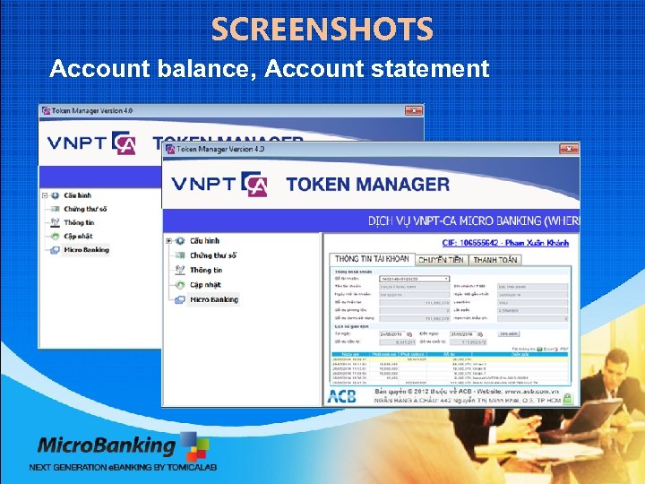 SCREENSHOTS Account balance, Account statement 