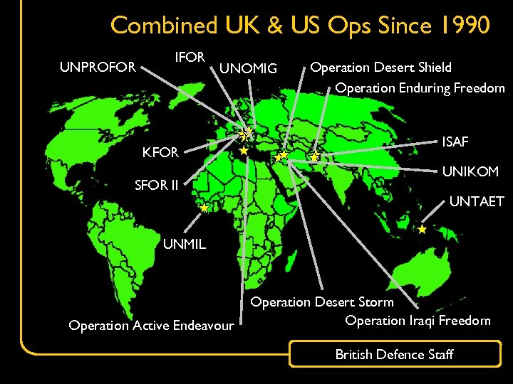 Combined UK & US Ops Since 1990 UNPROFOR IFOR UNOMIG KFOR SFOR II Operation