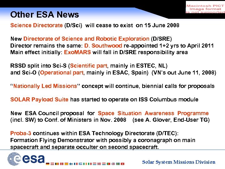Other ESA News Science Directorate (D/Sci) will cease to exist on 15 June 2008