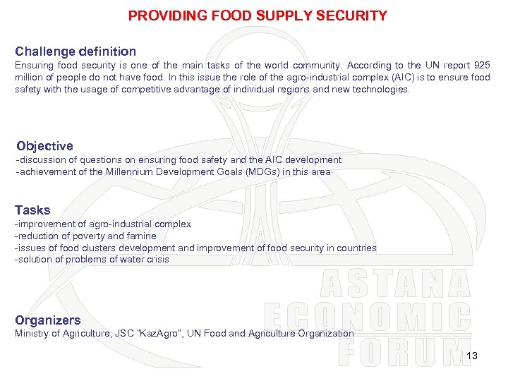 PROVIDING FOOD SUPPLY SECURITY Challenge definition Ensuring food security is one of the main