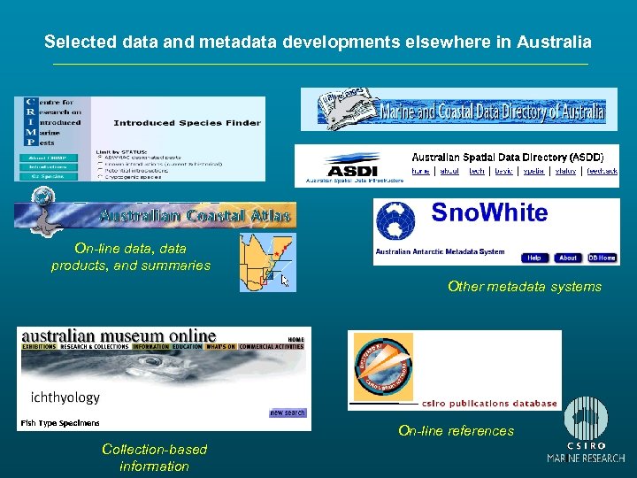 Selected data and metadata developments elsewhere in Australia On-line data, data products, and summaries