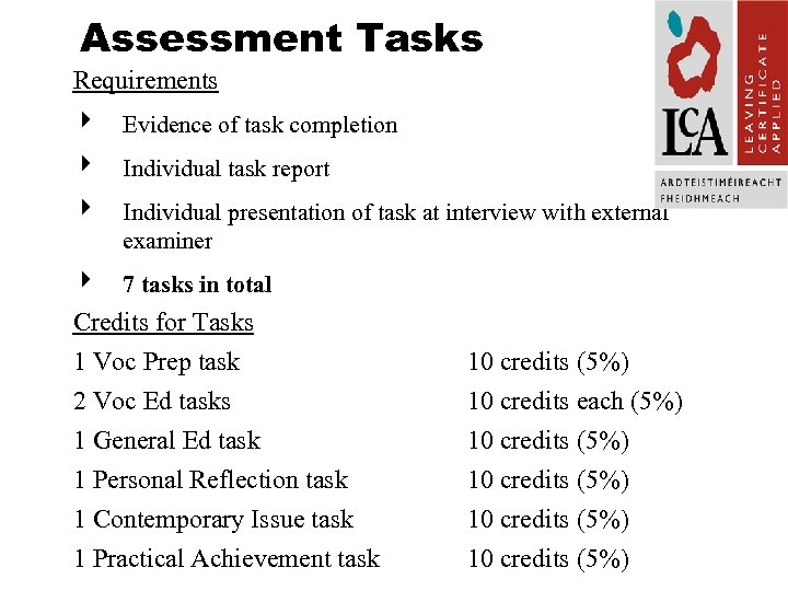 Assessment Tasks Requirements 4 Evidence of task completion 4 Individual task report 4 Individual