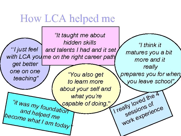How LCA helped me “It taught me about hidden skills “I think it “I