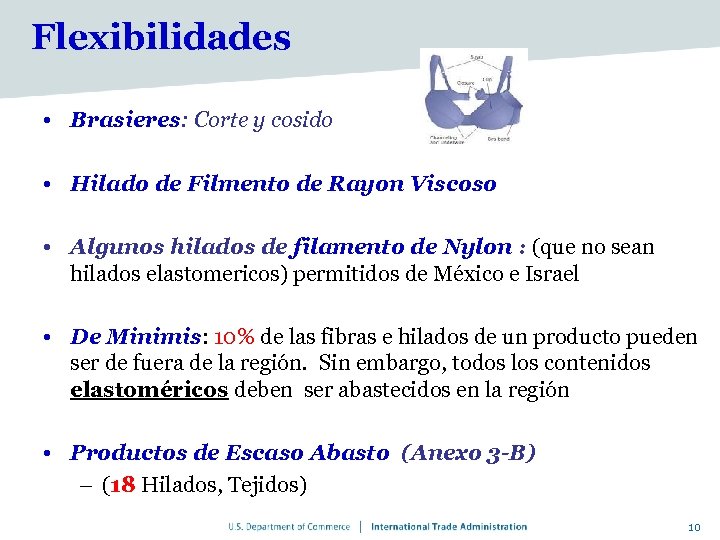Flexibilidades • Brasieres: Corte y cosido • Hilado de Filmento de Rayon Viscoso •