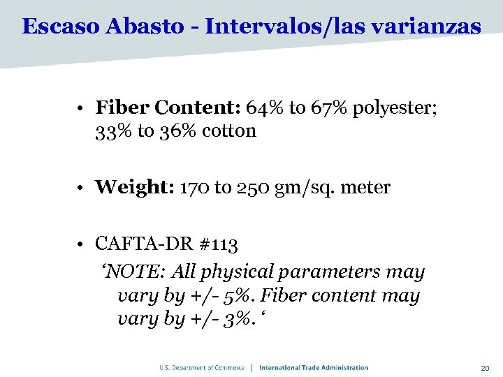 Escaso Abasto - Intervalos/las varianzas • Fiber Content: 64% to 67% polyester; 33% to