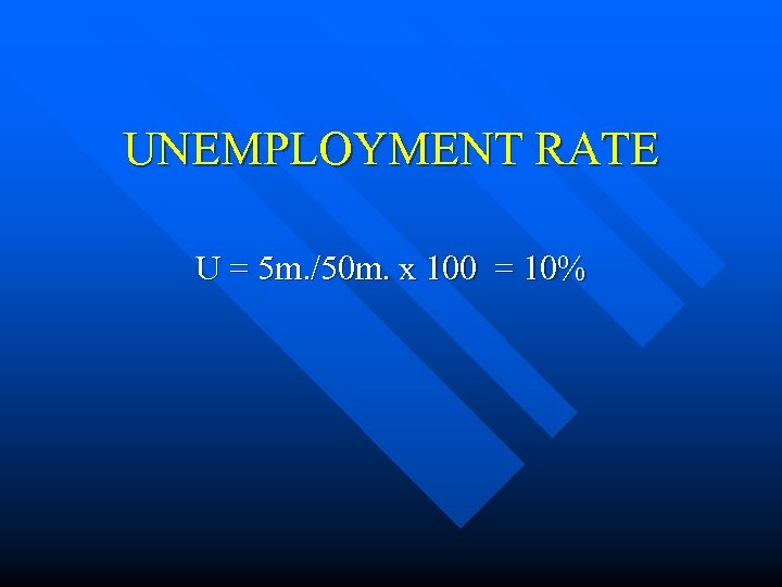 UNEMPLOYMENT RATE U = 5 m. /50 m. x 100 = 10% 