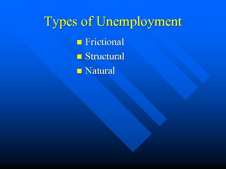 Types of Unemployment Frictional n Structural n Natural n 