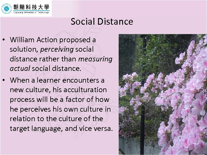 Social Distance • William Action proposed a solution, perceiving social distance rather than measuring