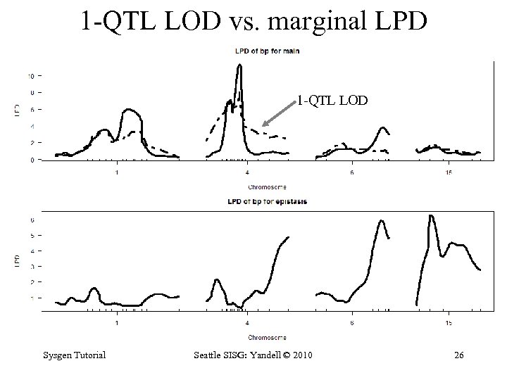 1 -QTL LOD vs. marginal LPD 1 -QTL LOD Sysgen Tutorial Seattle SISG: Yandell