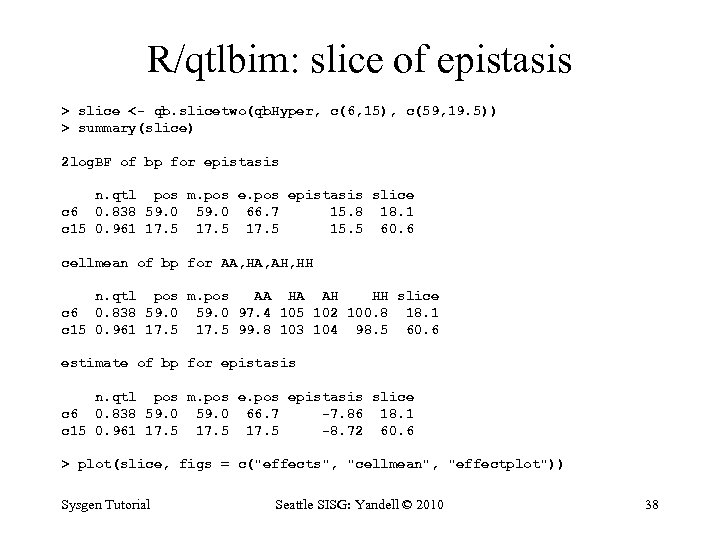 R/qtlbim: slice of epistasis > slice <- qb. slicetwo(qb. Hyper, c(6, 15), c(59, 19.