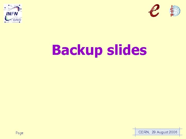 Backup slides Page CERN, 29 August 2006 