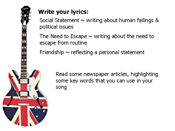 Write your lyrics: Social Statement ~ writing about human failings & political issues The