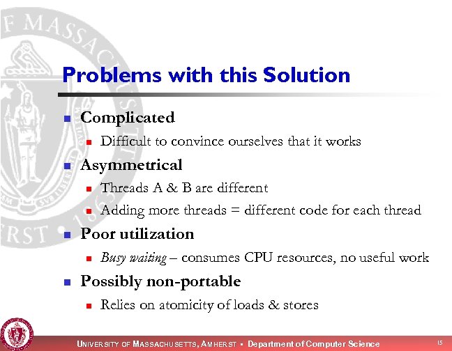 Problems with this Solution n Complicated n n Asymmetrical n n n Threads A