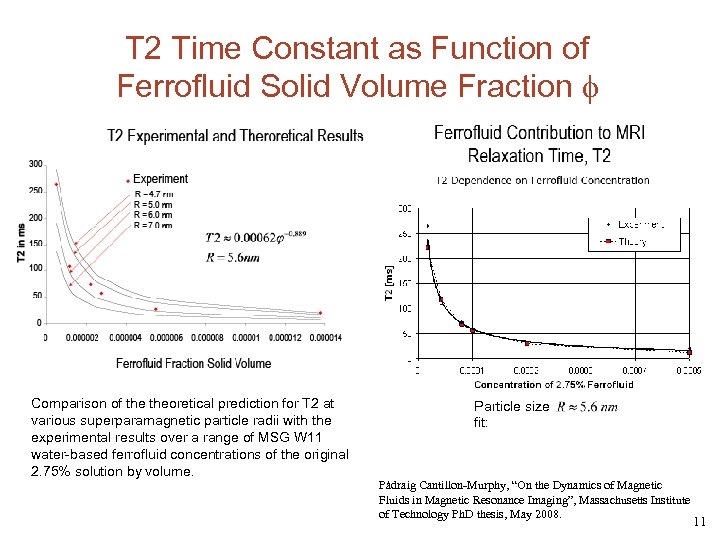 T 2 Time Constant as Function of Ferrofluid Solid Volume Fraction Comparison of theoretical