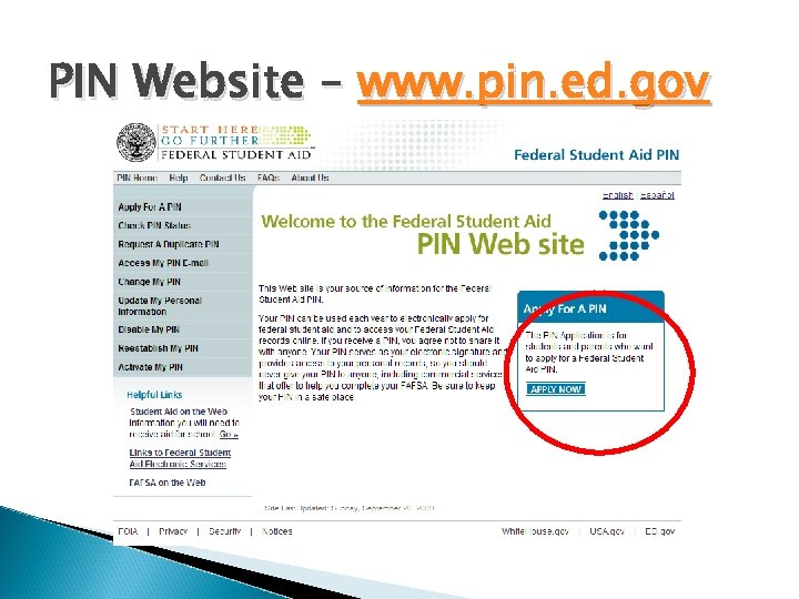 PIN Website – www. pin. ed. gov 