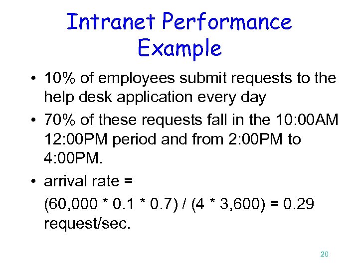 Intranet Performance Example • 10% of employees submit requests to the help desk application